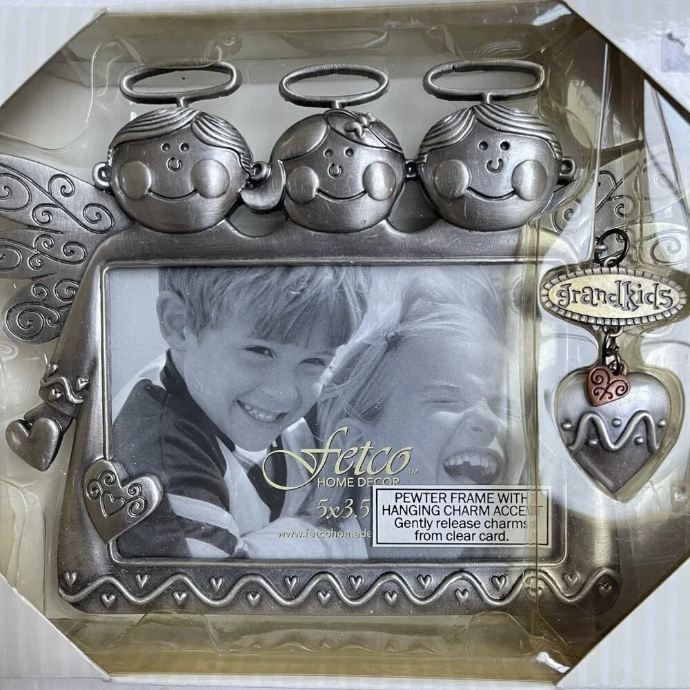 Fetco Grandkids Picture Frame Little Angels‎ Hanging Charms Pewter 3.5 x 5 Photo